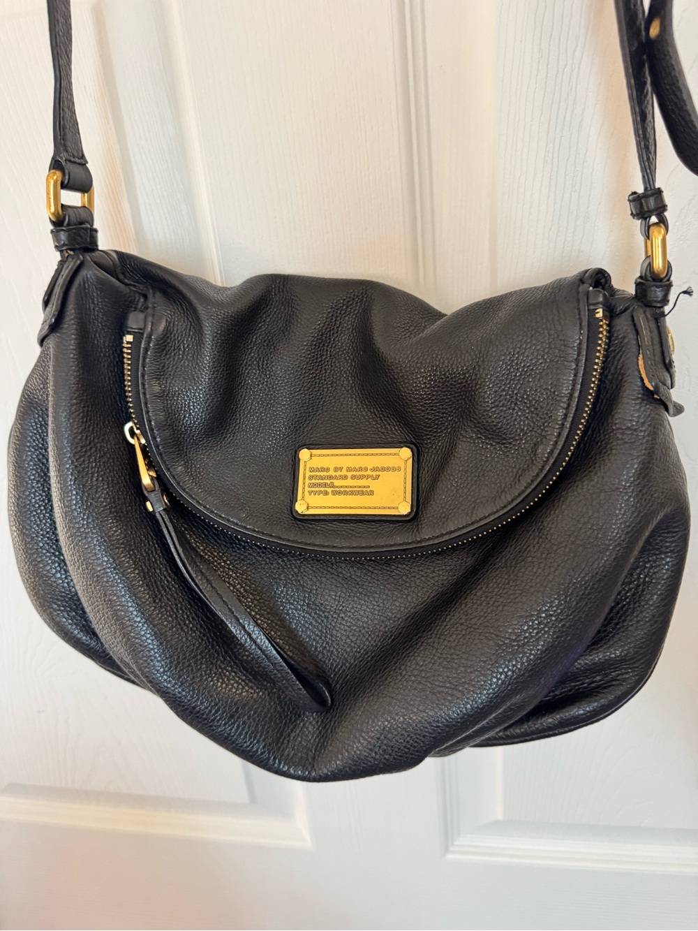 Vintage Mark Jacobs Black Leather Shoulder Bag with Gold Plate